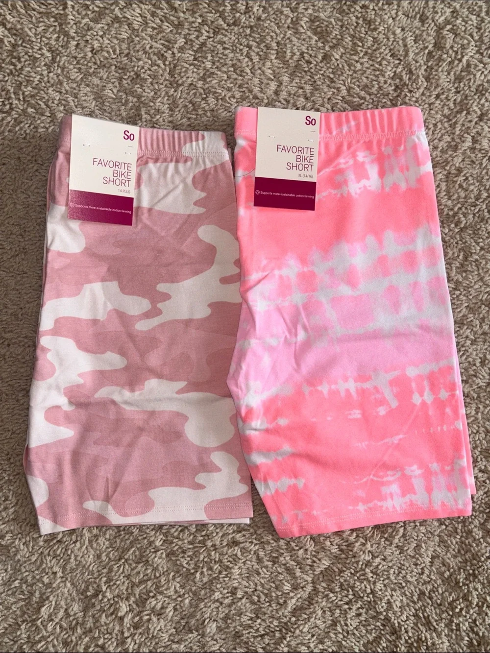 Bundle of 2 SO Pink Tie-Dye & Pink Camo Girls Favorite Bike Short